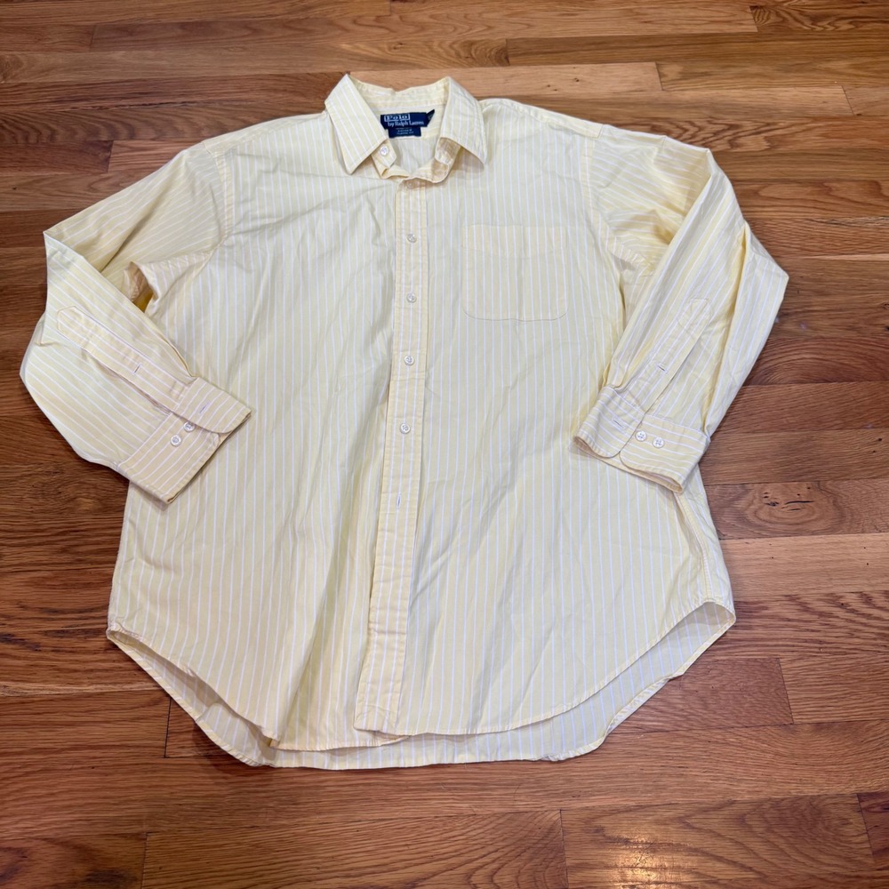 Polo Ralph‎ Lauren Andrew Classic Fit Shirt Mens 17 32/33 Yellow White Striped